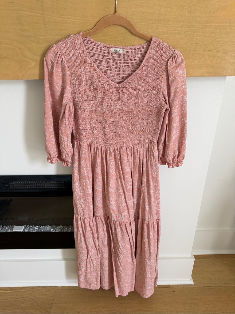 Inherit Clothing Smocked V-Neck Tiered Floral Maxi Dress — Dusty Pink